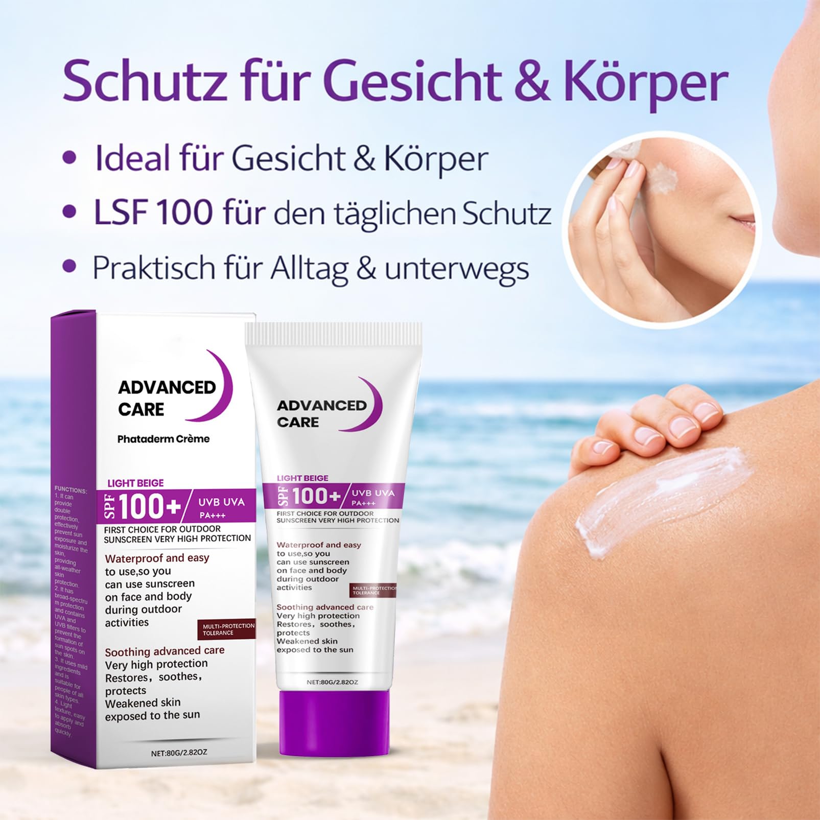 Krem przeciwsłoneczny SPF 100 – SPF 100 – ochrona przed słońcem do ciała i twarzy, silny krem przeciwsłoneczny – ochrona przed starzeniem się, ochrona przed promieniowaniem UV, nie tłuści, nawilżający
