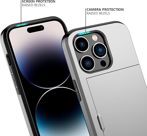 Miniatura 4 de Nvollnoe Funda para iPhone 14 Pro con tarjetero resistente de protección de doble capa a prueba de golpes, ranura para tarjetas oculta, funda