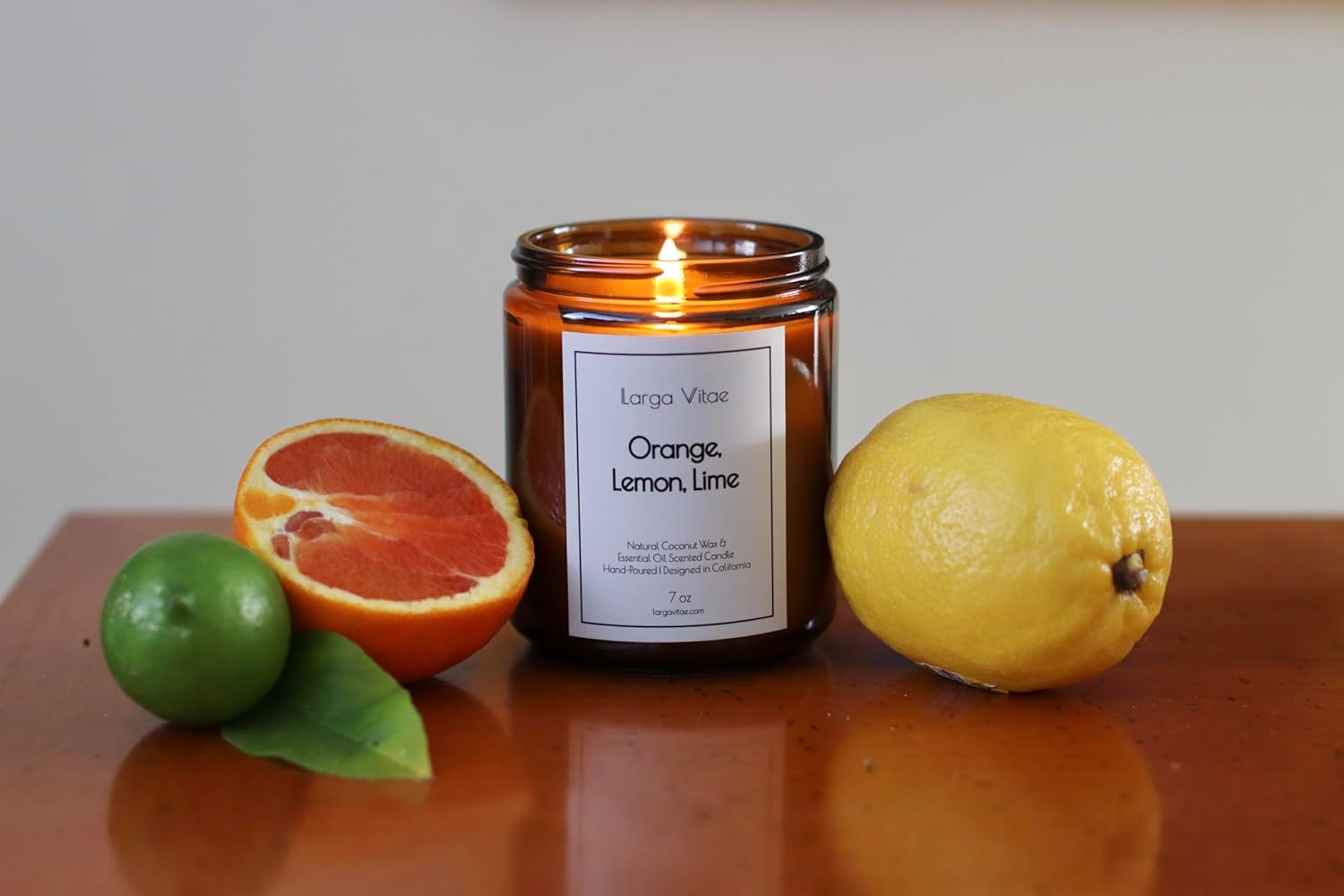 Orange, Lemon, Lime Coconut Wax Candle Non Toxic Aromatherapy Candle with Essential & Prime Rated Natural Fragrance Oils, Clean Burning Amber Jar Candle, 7 oz Small Batch