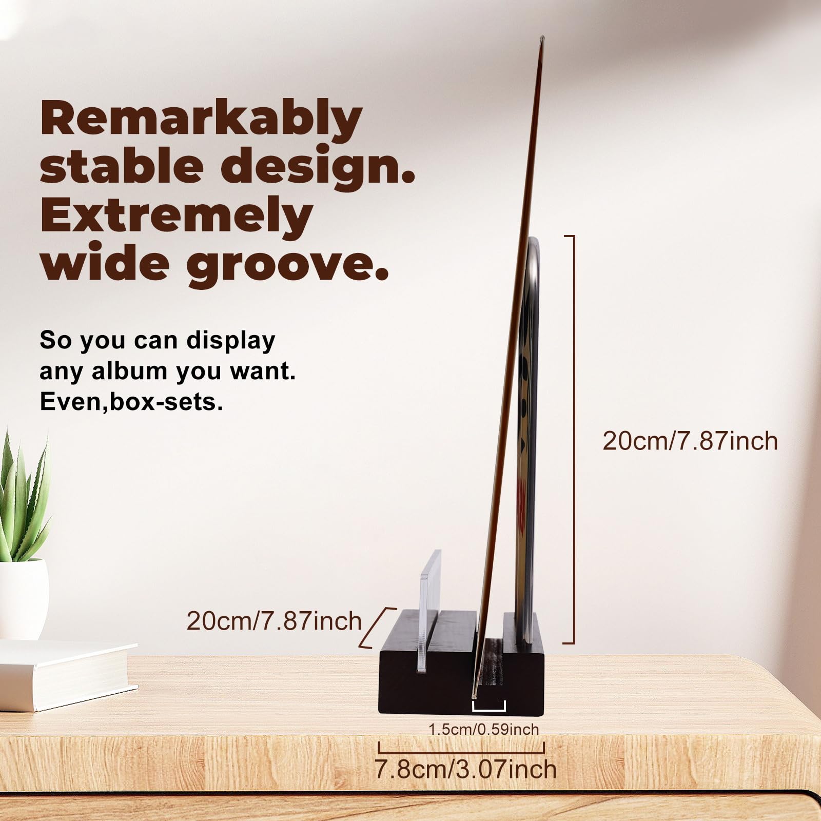 Présentateur à Vinyles En Bois Massif – Support Now Playing Pour LP, 18.8 X 13 X 22.5 Cm – Design Croisé Stable