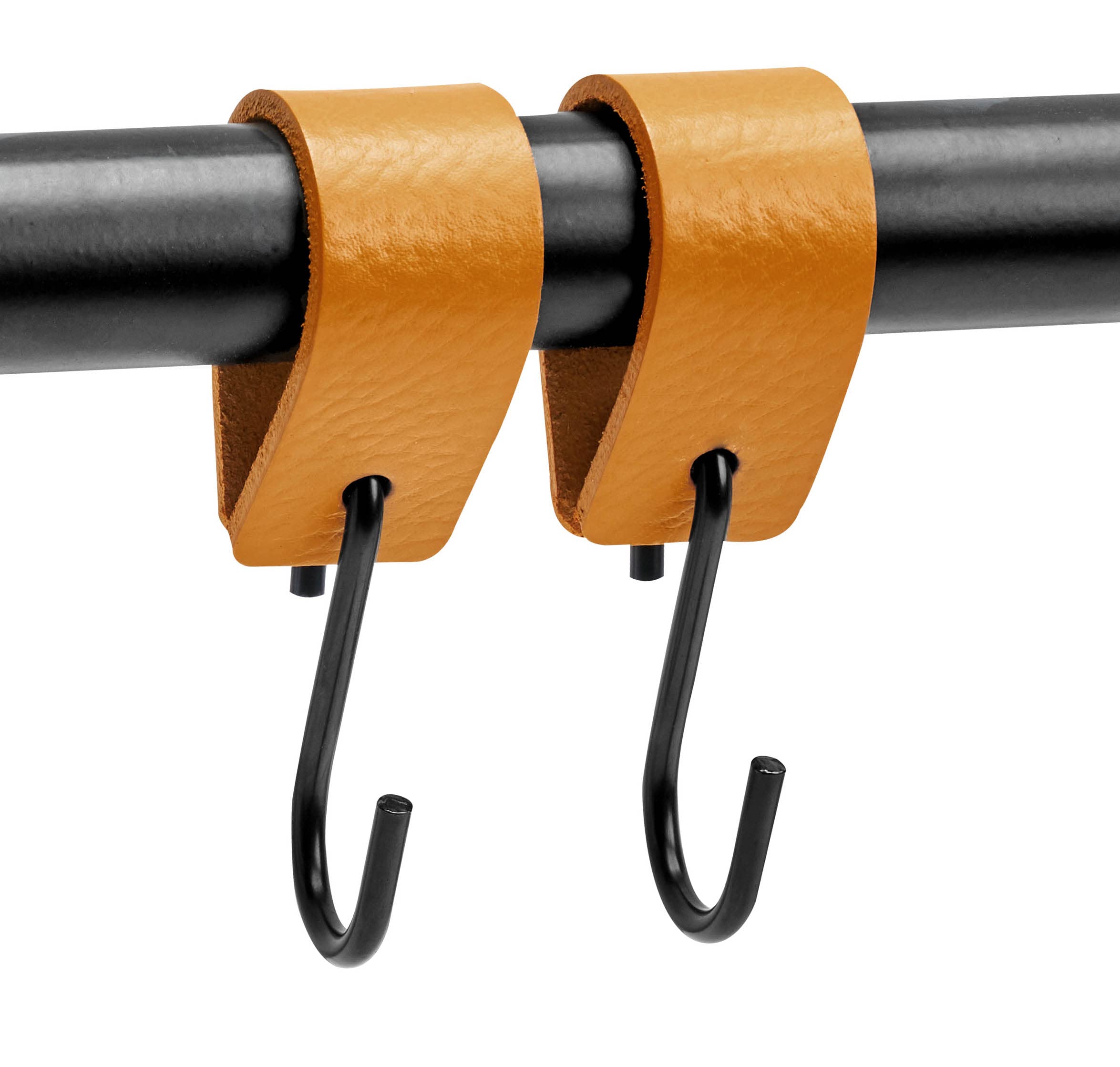 Brute Strength, Leather S Hooks for Hanging, Ochre Yellow, 4 Pieces, Incl. Silver & Black Hooks for Hanging Coats Cups - Image 4