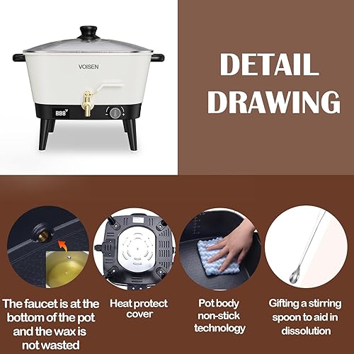 Miniatura 4 de VOISEN Derretidor de cera para hacer velas, olla de fusión de cera de vela de 8 cuartos con boquilla para base de jabón de cera de soja, derretidor