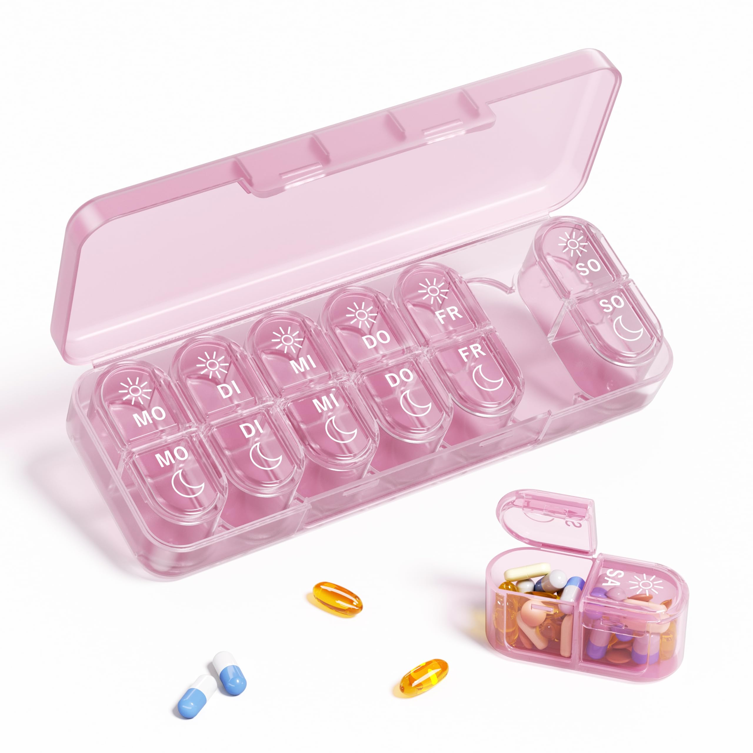 Daviky Pillendose 7 tage 2 fächer - Premium Tablettenbox 7 Tage
