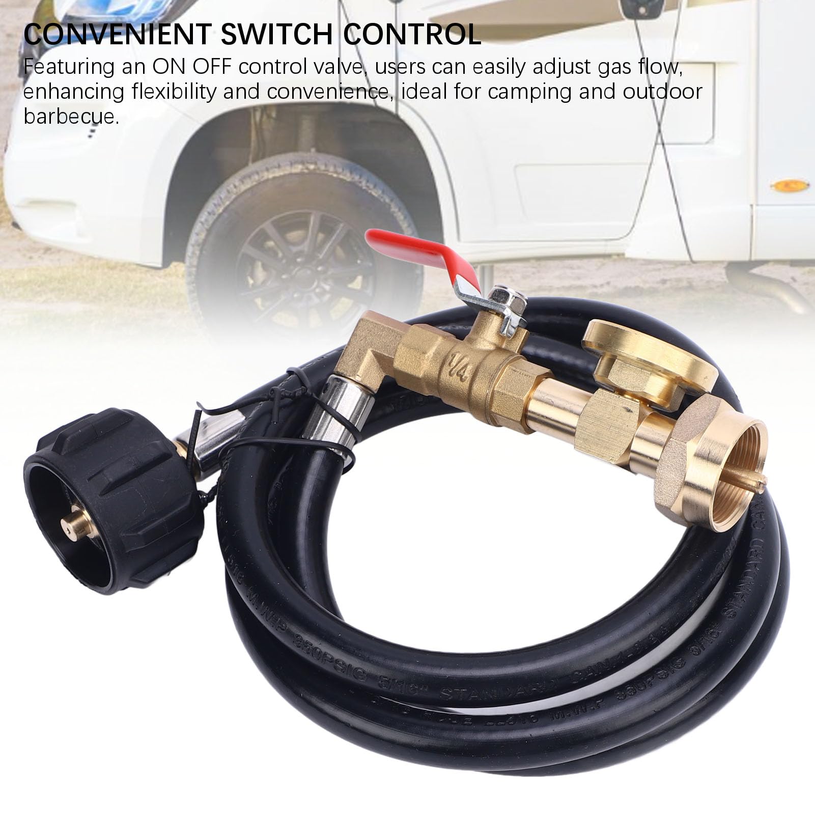 RV Gas Refill Adapter Hose with Gauge and ON Off Control Valve 3 Feet Gas Tank Extension Hose for 1 Lb Gas Tank — view 9