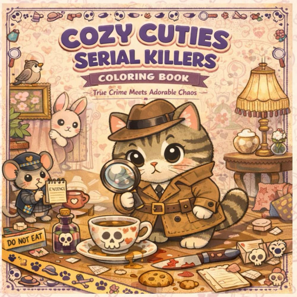 Cozy Cuties Serial Killers Coloring Book: True Crime Meets Adorable Art: Stress relief coloring with dark humor and cute crime scenes