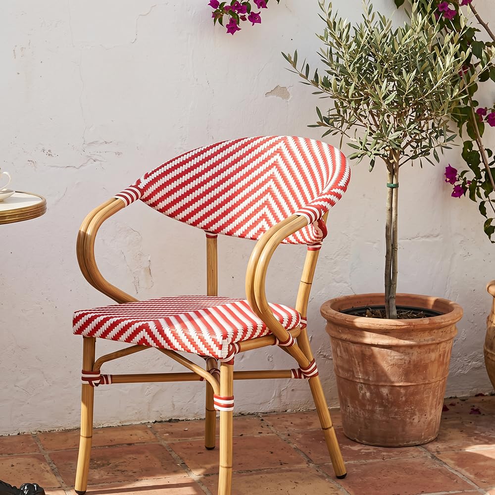 EME Sillón Bistró París Color Rojo - Estructura Resistente y Duradera de Aluminio y Asiento de textilene. Apilable. Sillón para Hostelería, Eventos y Jardín.
