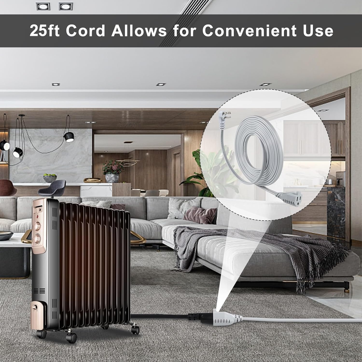 KUNCAN Appliance Power Extension Cord - 3 Prong Flat Wire SPT-3 14 AWG Heavy Duty Male to Female Extender Low Profile Grounded Cable for Major AC Unit, Air Conditioner, Refrigerator (25 Feet)