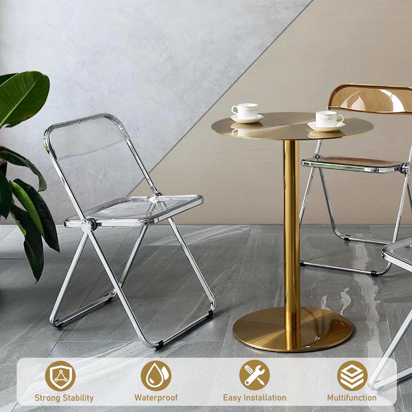Runder Beistelltisch Goldener Couchtisch, Edelstahl-Bartisch Cocktail-Bistrotisch Esstisch für Küche Wohnzimmer Schlafzimmer Balkon (Size : 60x60x75cm)