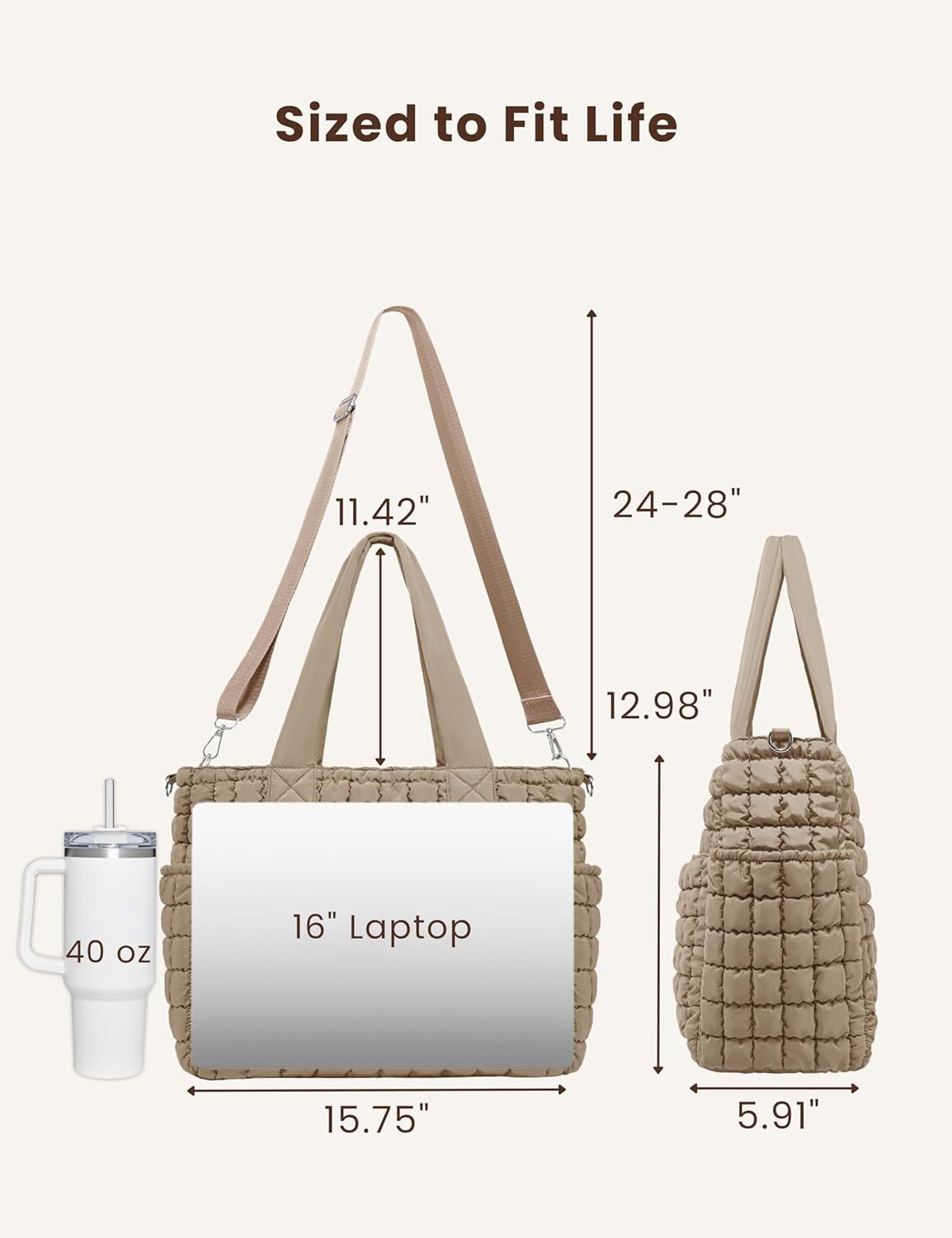 Yarnic Large Puffer Tote Bag for Women, Puffy Shoulder Handbag Quilted Tote Bag with 7 Pockets for Travel Work Gym - Image 3