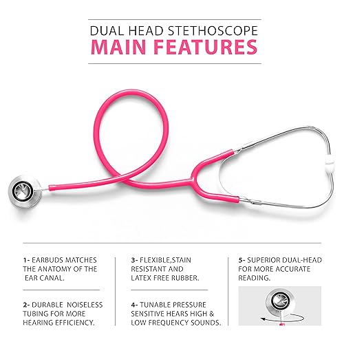 Miniatura 15 de Estetoscopio clásico de doble cabeza para uso médico y doméstico, ideal para enfermeras, estudiantes de medicina, médicos, médicos y médicos