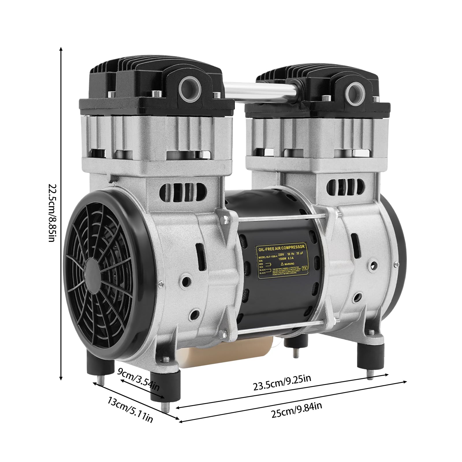 Compresor de aire con cabezal de bomba de 1500 W, con alambre de condensador, 1380 r/min, 140 l/min, 0,7 Mpa, con guardia de seguridad y 2 silenciadores