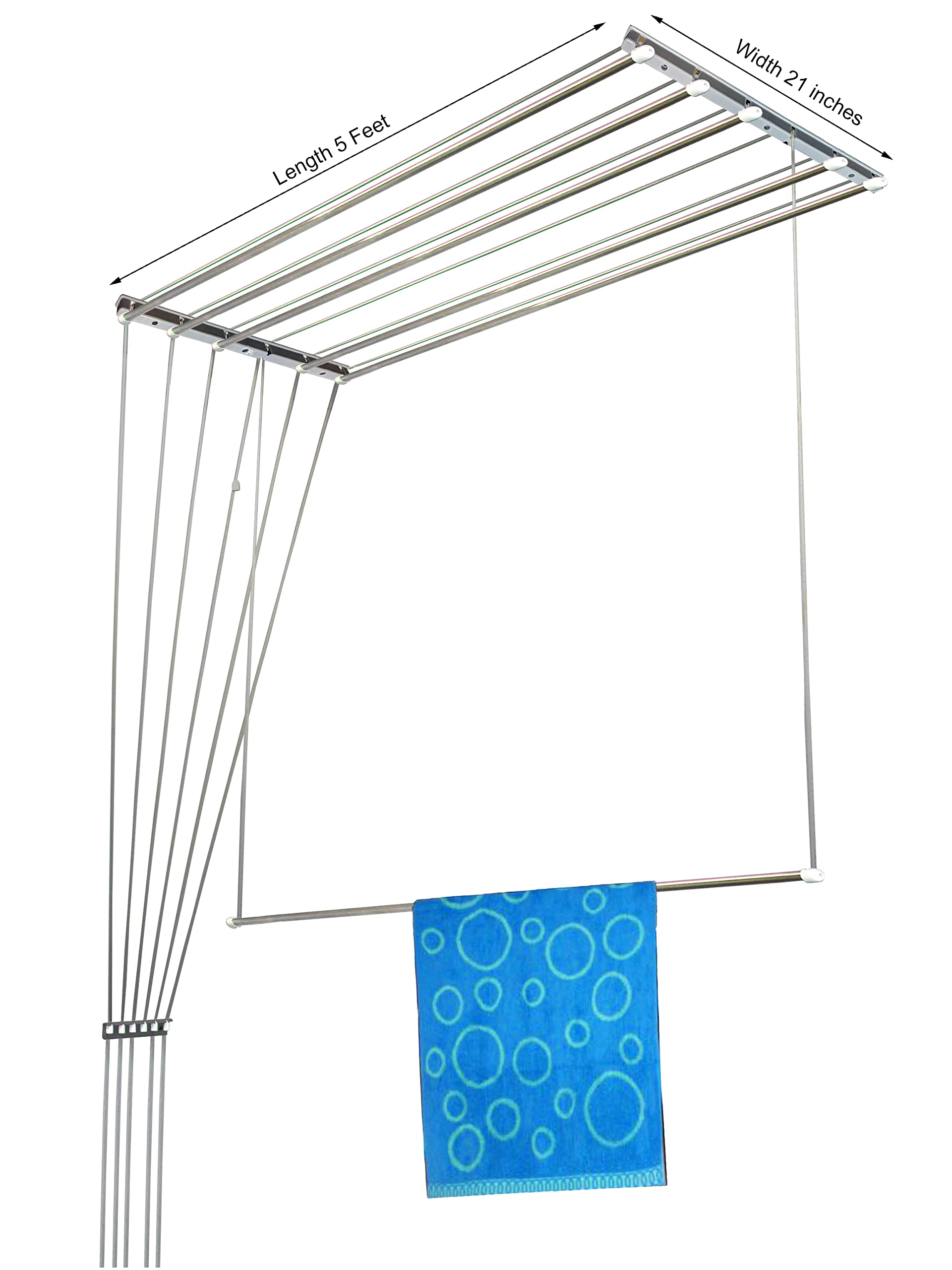 Rainbow Drywell (6 Pipes x 5 Feet Premium (ABS Plastic Hanger) - Stainless Steel Pipes Ceiling Clothes Hanger/Cloth Dryer/Drying Rack UV Protected Nylon Rope Individual Drop Down Railers 2