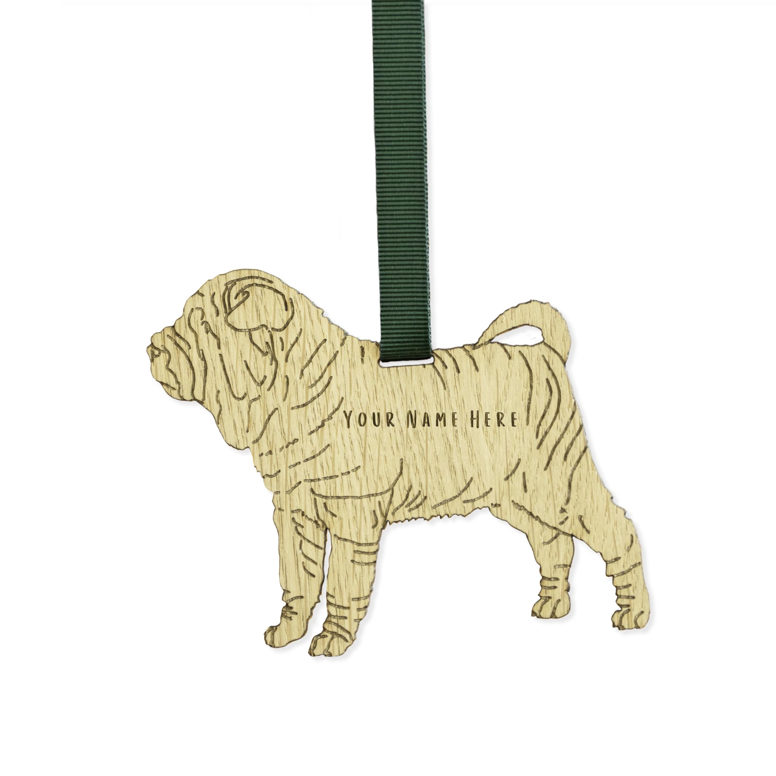 "Manta Makes Personalised Dog Christmas Decorations, wooden dog lover gifts for dog lovers, range of over 50 breeds, personalised pet memorial gifts, best dog Mum gifts (sharpei)" โ image 1