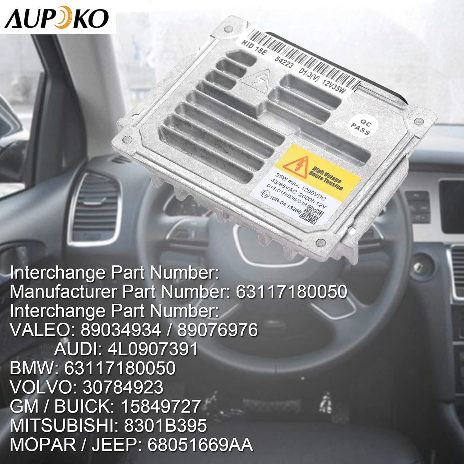 Aupoko 63117180050 Xenon HID Ballast Headlight Control Unit Assembly, Replaces # LAD6G, 89034934, 89076976, 4L0907391A, Compatible with Q7 BMW Buick GMC Citroen Jeep Cherokee Renault Volvo