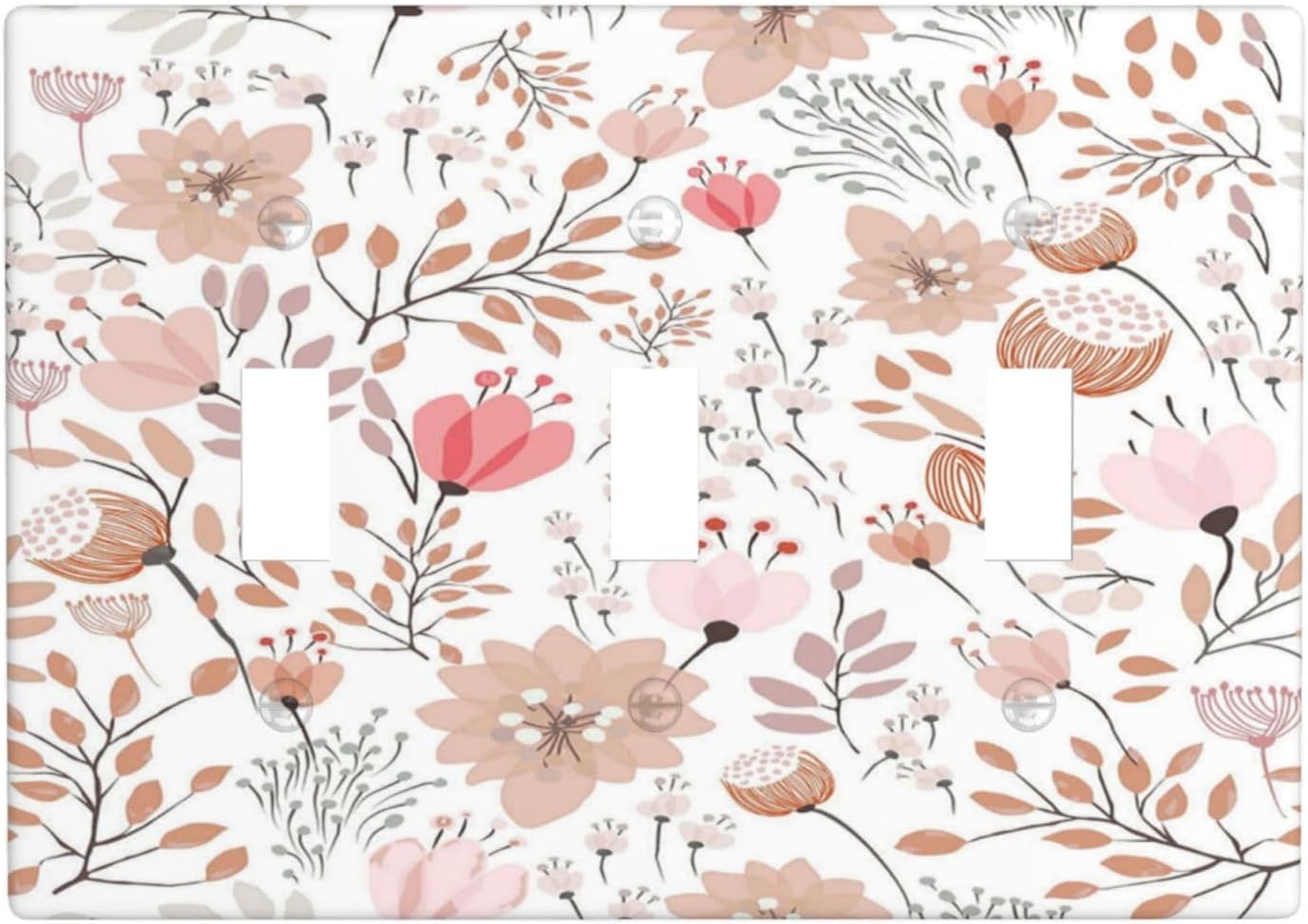 Boho Pink Floral 3 Gang Triple Toggle Light Switch Wall Plate Cover Decorative Electrical Faceplate for Rustic Barn Door Home Living Room Decorate image 2