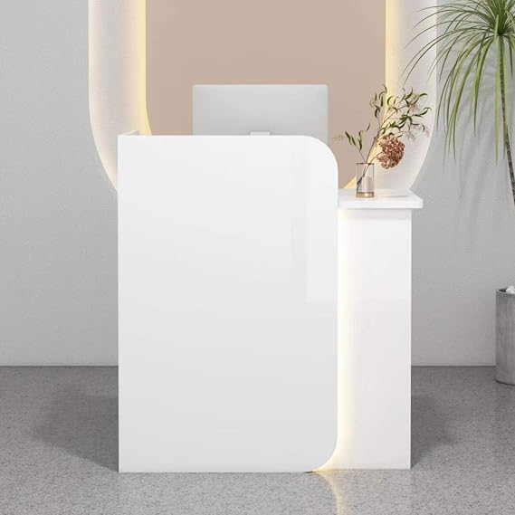 Modern Reception Desk,Portable Checkout Stand,Reception Table,Cash Register Stand,Retail Counter Hostess Stand,Front Office Desk,Bar Table,Secretary Desk with Drawer,Small Receptionist Desk(White)