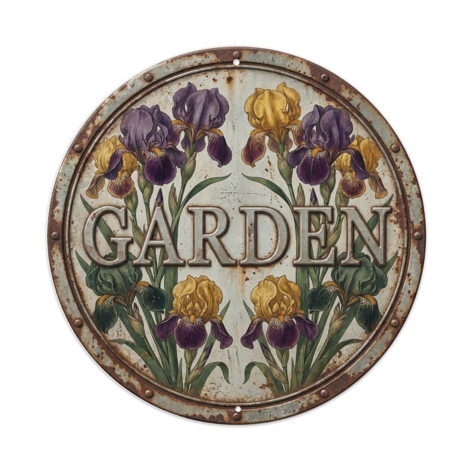 Iris Garden Botanical Floral Outdoor Label Metal Tin Sign