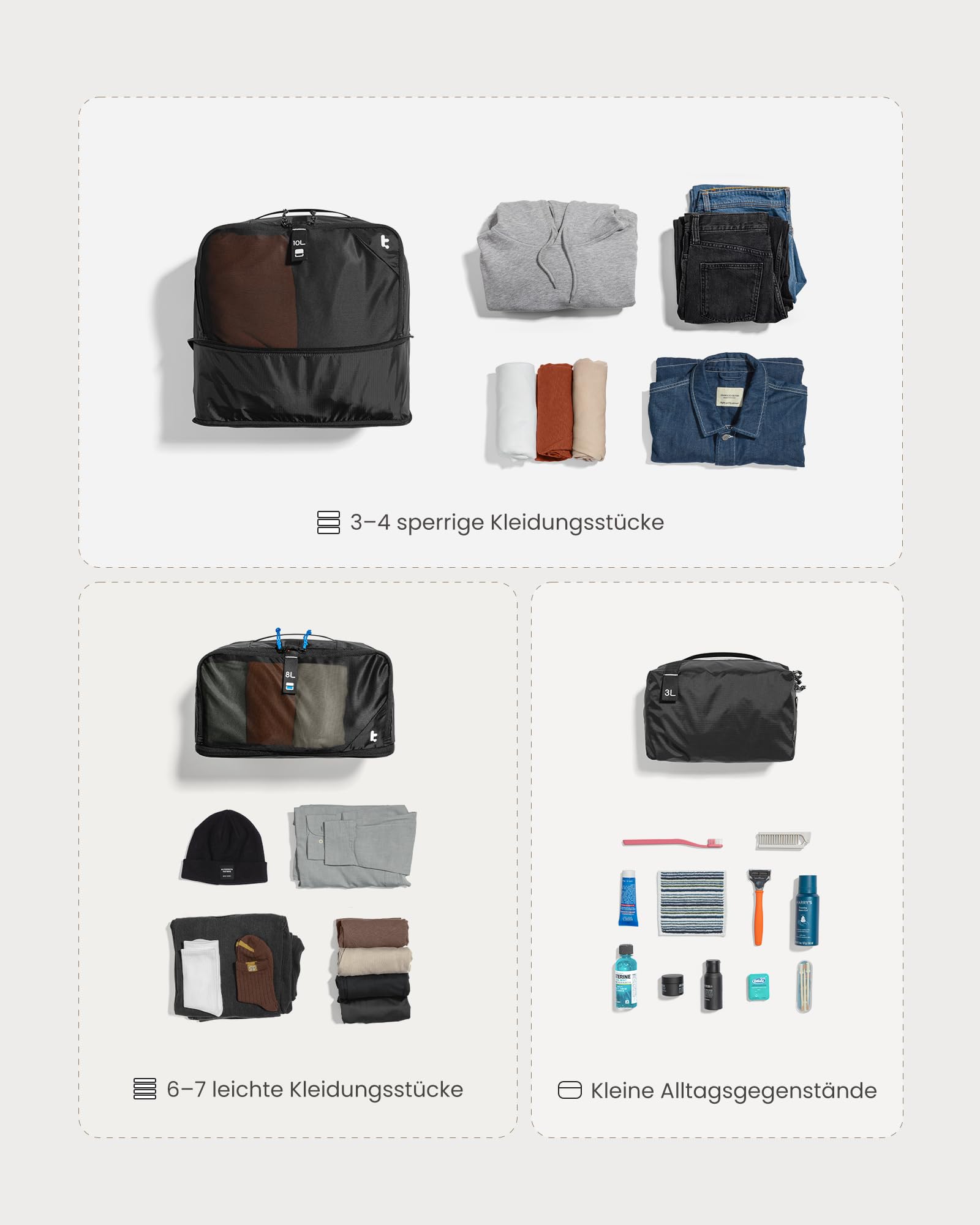 tomtoc Koffer Organizer Set, 3-teiliges Packing Cubes Compression, Geruchsabweisende Packwürfel, Reise Gadgets Kofferorganizer, Travel Essentials Packtaschen, Rucksack Organizer, Urlaub Must Haves