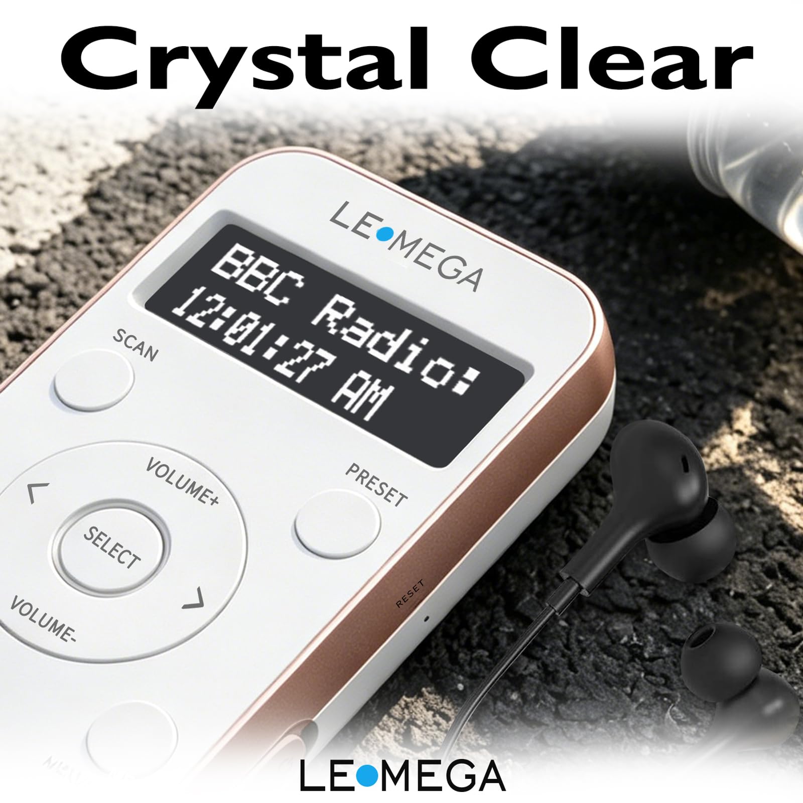 LEMEGA PR1L Radio DAB Tascabile,Radio FM,Radio DAB+ Portatile,Cuffie Incluse,Batteria Ricaricabile,40 Preselezioni, Radio DAB Sportiva con Interruttore Bloccabile.Nero/Argento(Champagne)