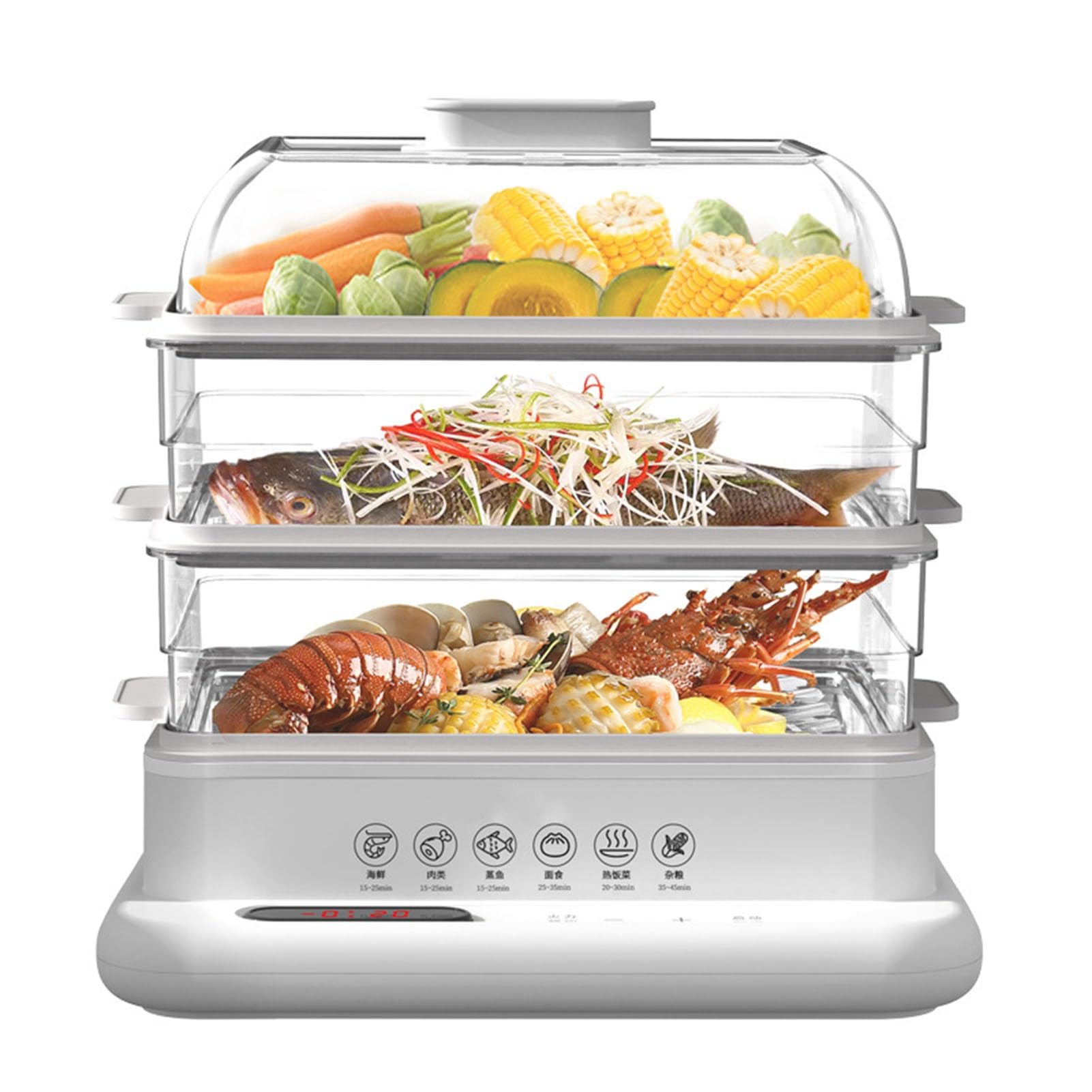 Vnook One Color Electric Food Steamer For Cooking, Vegetable Steamer,3 Tier Detachable Steamer With 12H Reservation Anti-Dry Burn 360° Steam Cycle For Vegetables, Meats, Fish