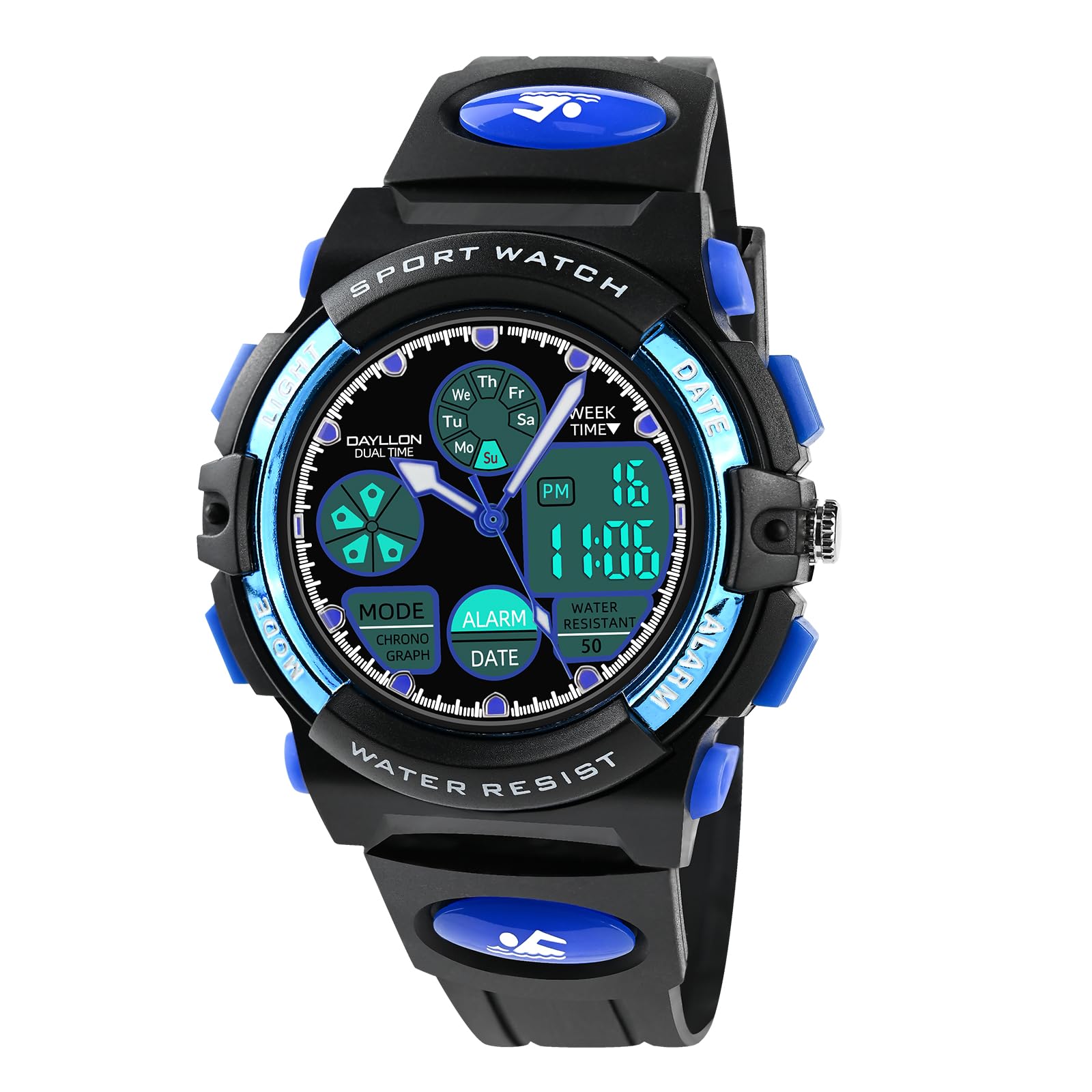 Dayllon Orologi per bambini, ragazzi età 5-15, orologio analogico digitale per bambini, blu, Blu