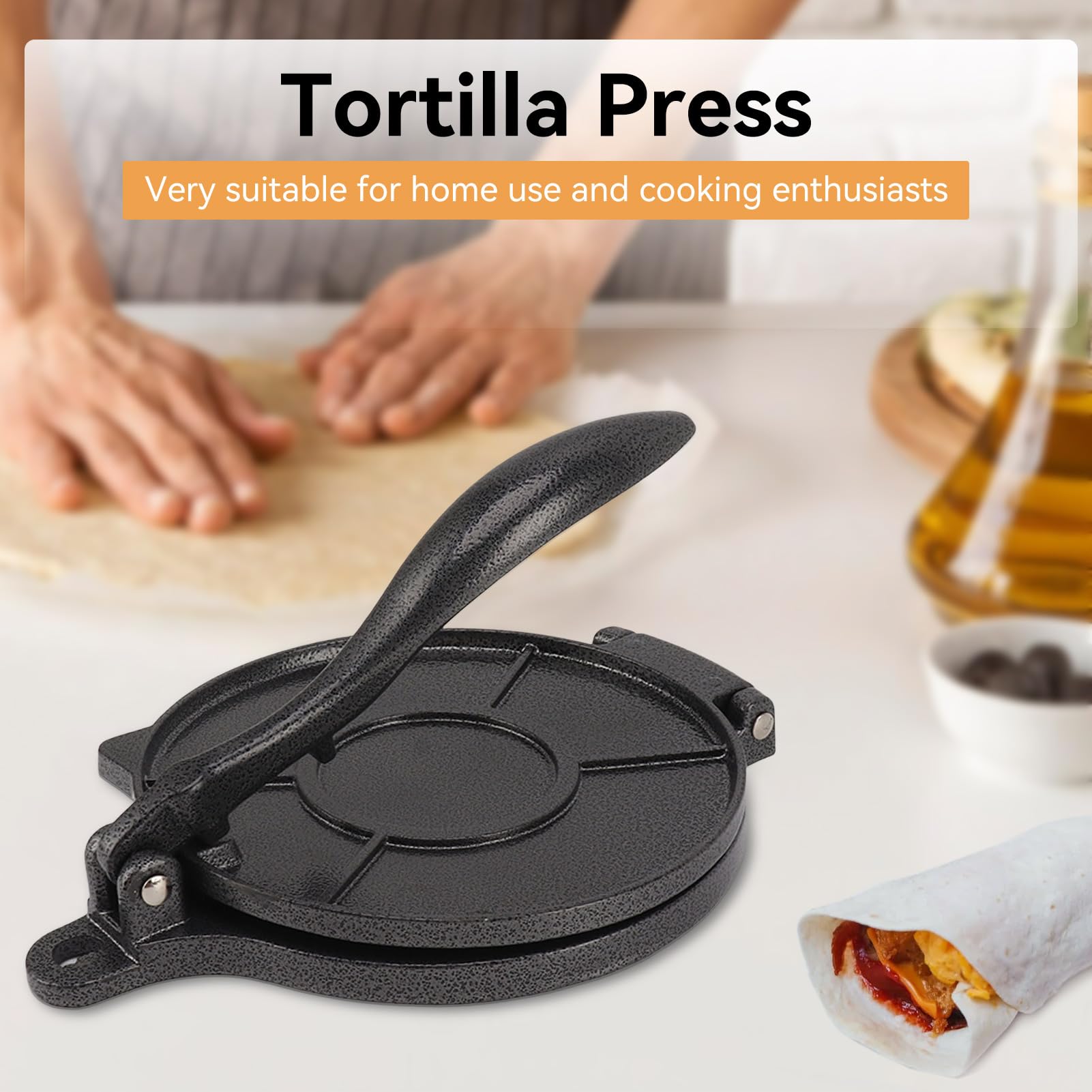 Tortilla Press, Aluminum Alloy Flour Tortilla Press Tortilla Maker Heavy Duty Tortillera Pataconera Roti Maker Taco Maker Taco Press Dough Press Quesadilla Maker for Pizza Pie Patty Making(16cm-Black)