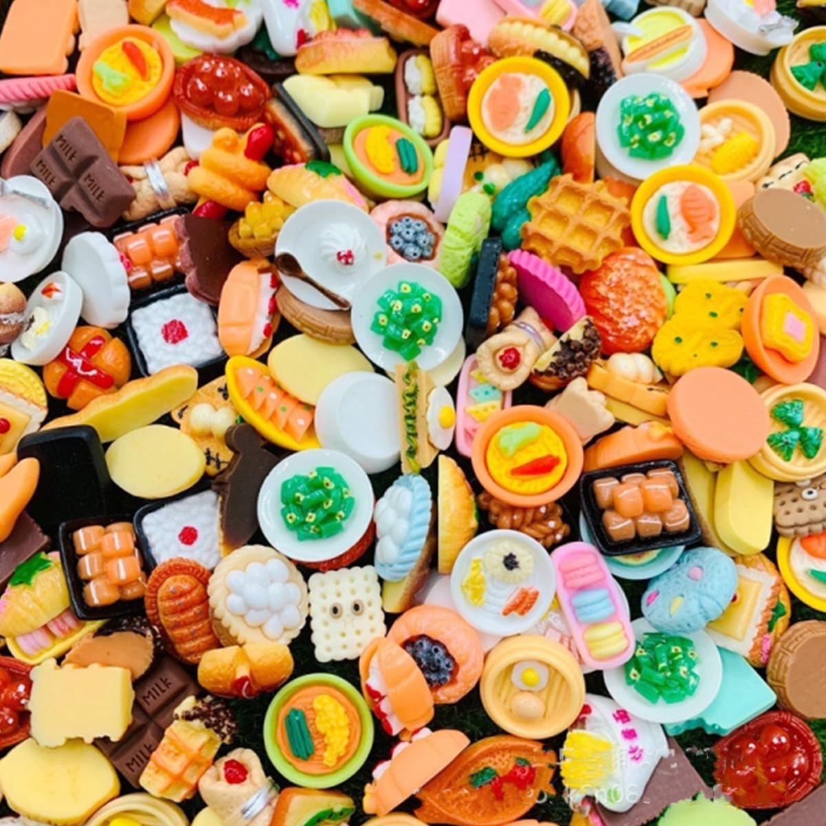 100 sztuk miniatur żywicznych artykułów spożywczych, akcesoria do domku dla lalek, zestaw obiadowy, pizza, ciasto, chleb do kuchni, zabawki edukacyjne dla dzieci i dorosłych, styl losowy