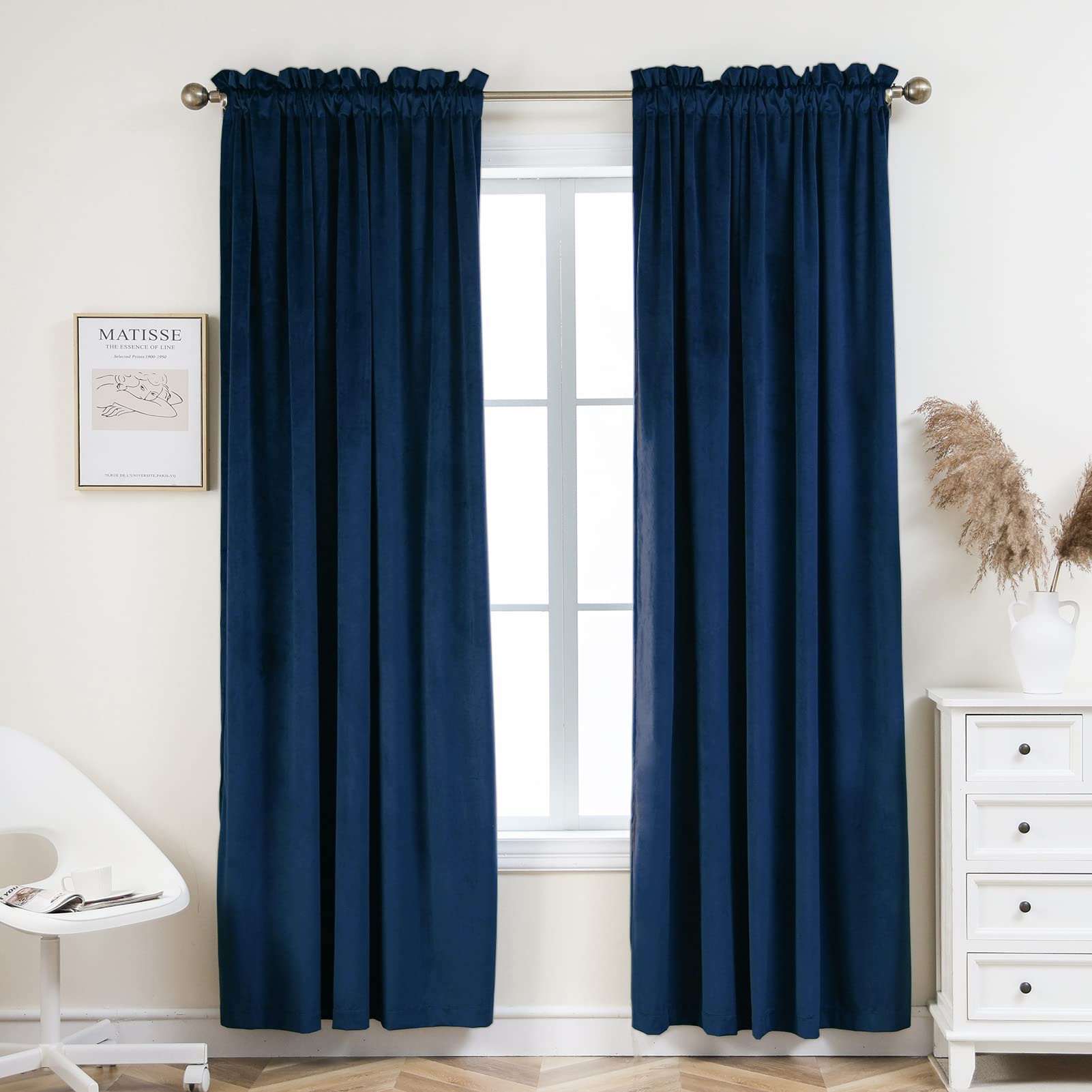 PLEASANT BOULEVARD Velvet Curtains [2 Panels] Heavy Blackout Window Drapes with Rod Pocket, Thermal Insulated Darkening Curtains for Living Room,