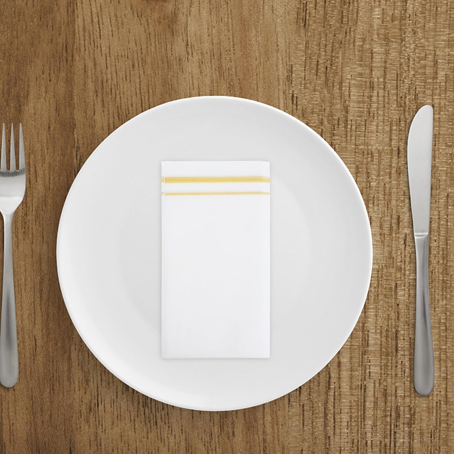 Gold Trim Disposable Paper Napkins, 50 Sheets White Elegant Dinner Napkins for Weddings, Parties, and Everyday Dining Use
