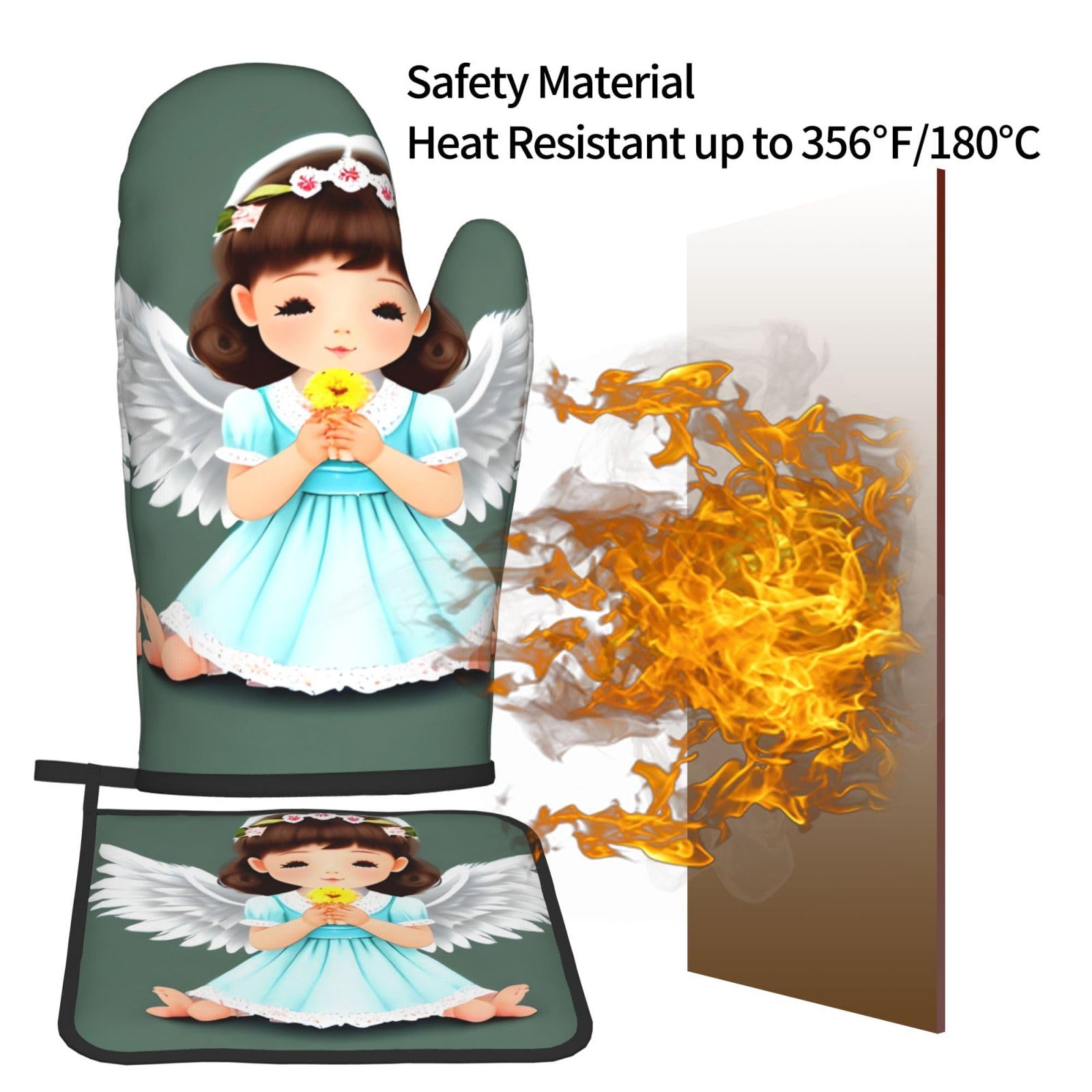 Niedlicher kleiner Engel isolierte Handschuhe und Topflappen, 2 Stück, für Küche, Backen, Kochen, Grillen, Weihnachten, Einweihungsgeschenk Küche, Haushalt & Wohnen