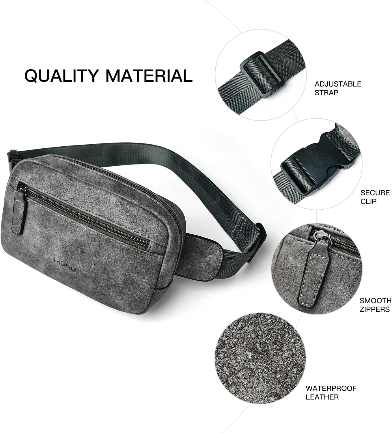 2L Fanny Packs Everywhere Belt Bag Small Fashion Crossbody Waist Pack Faux Leather Waterproof Sling Chest Bag For Women Trendy Grey - Image 6