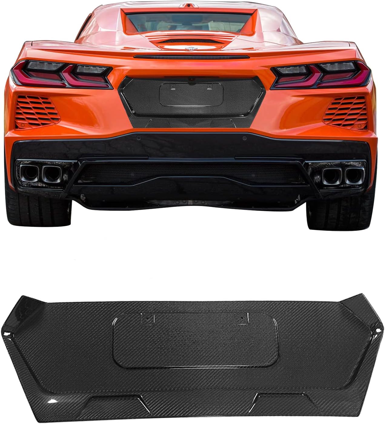 IKON MOTORSPORTS, Rear License Plate Compatible with 2020-2025 Chevrolet Corvette C8 All Models, OE Style Real Carbon Fiber Gloss Black, 2021 2022