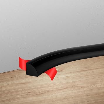 Flexible Quarter Round Molding Trim, Self Adhesive Wall Trim Mini Peel and Stick Rubber Trim Molding for Floor, Bathroom, Kitchen, Countertop, 59" L x 0.5" W x 0.5" H Black, 59Inch
