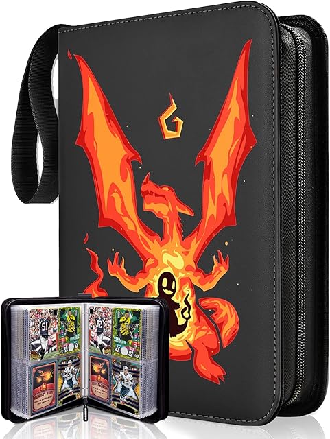 PackaPro Charizard Card Binder for trading cards 4 Pocket trading cards album Compatible with sports football yugioh card 400 Pockets Cards Holder Album for boys girls