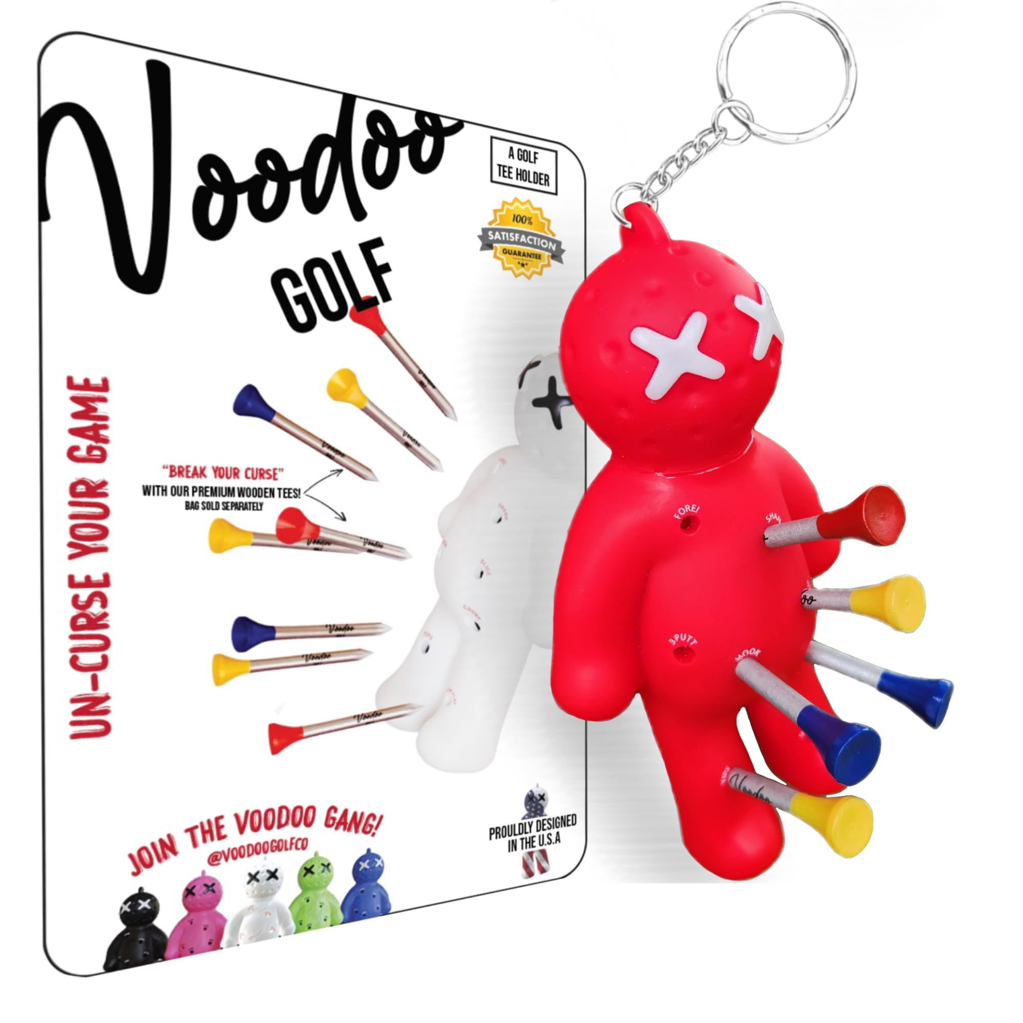Voodoo Golf Ball Tee Holder | Novelty Keychain Accessory for Bag | Gifts for Men | Fits 3 1/4, 2 3/4, 1 1/2 Tees, Supreme Red — image 1