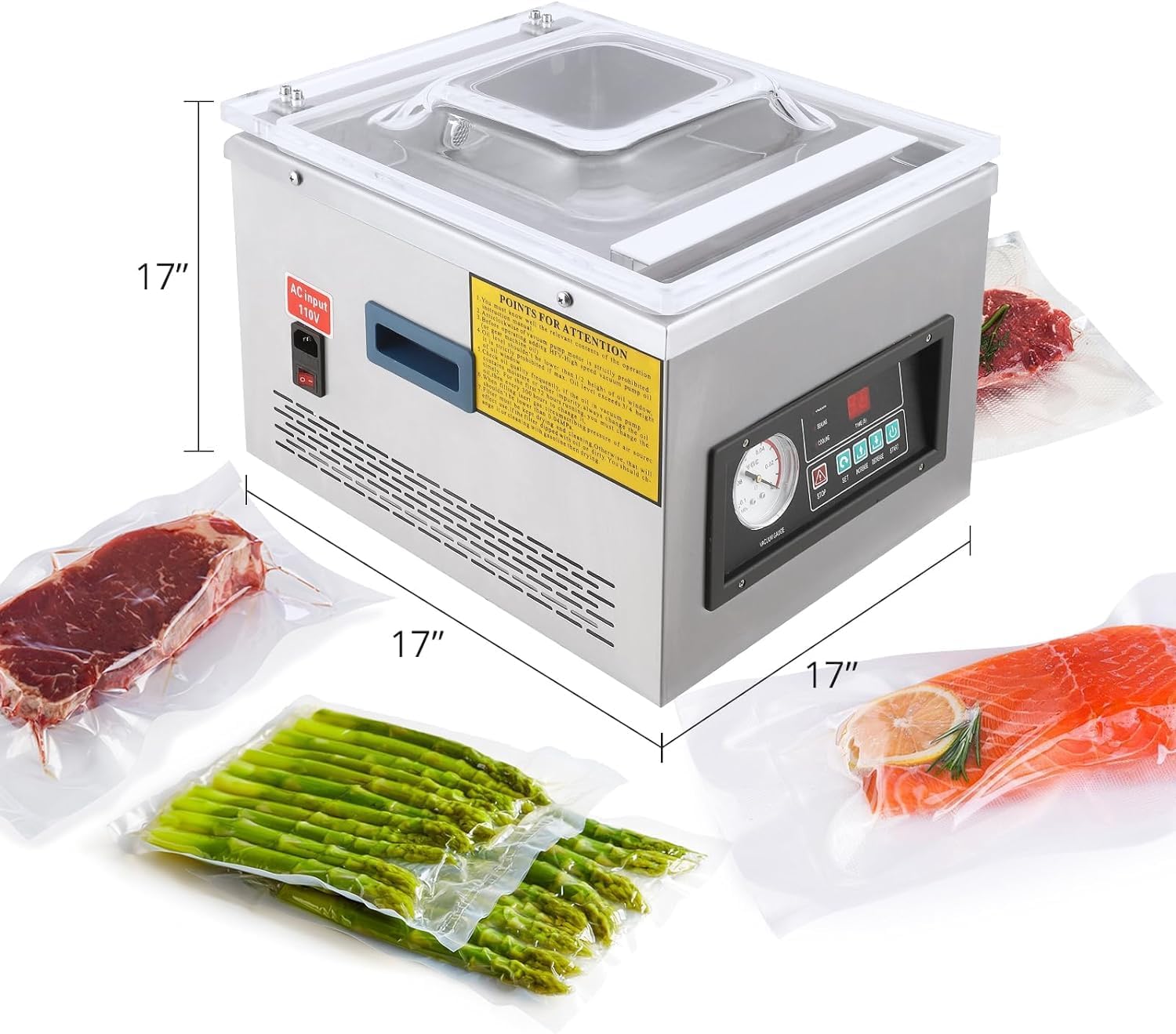 Máquina selladora al vacío de cámara de 370 W, longitud de sellado de 260 mm, para alimentos húmedos, carnes, adobos y preparación de comidas para uso comercial y doméstico
