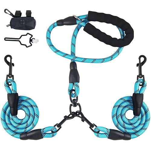 LELE LIFE Correa doble para dos perros, reflectante resistente, giro de 360°, sin enredos