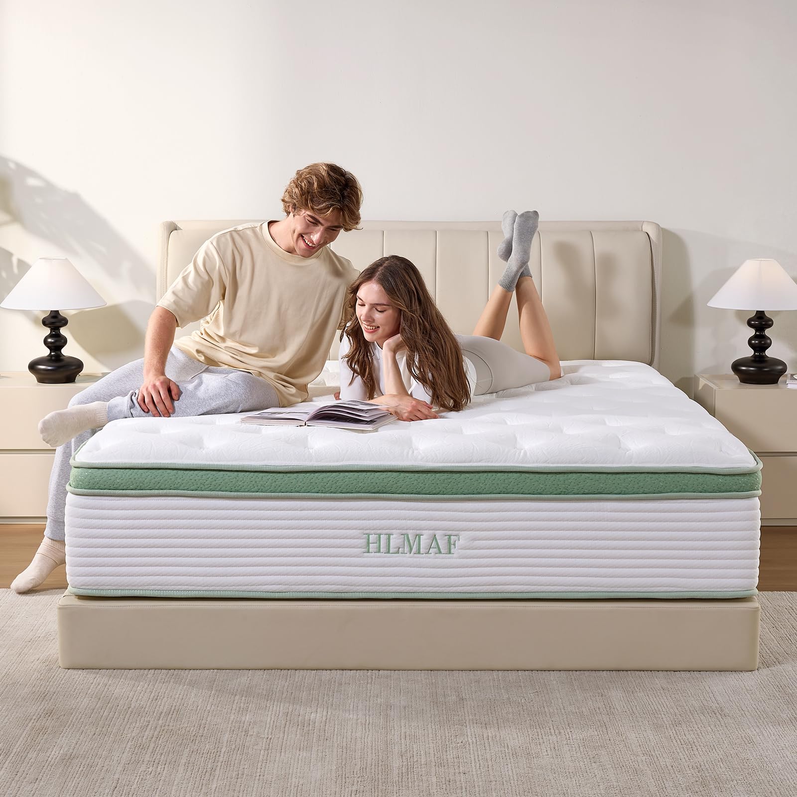 HLMAF Queen Mattress,14 Inch Queen Size Mattresses in a Box,Medium Firm Queen Hybrid Mattress,with Memory Foam and Individual Pocket Spring for Motion Isolation & Pressure Relief，80" x 60"
