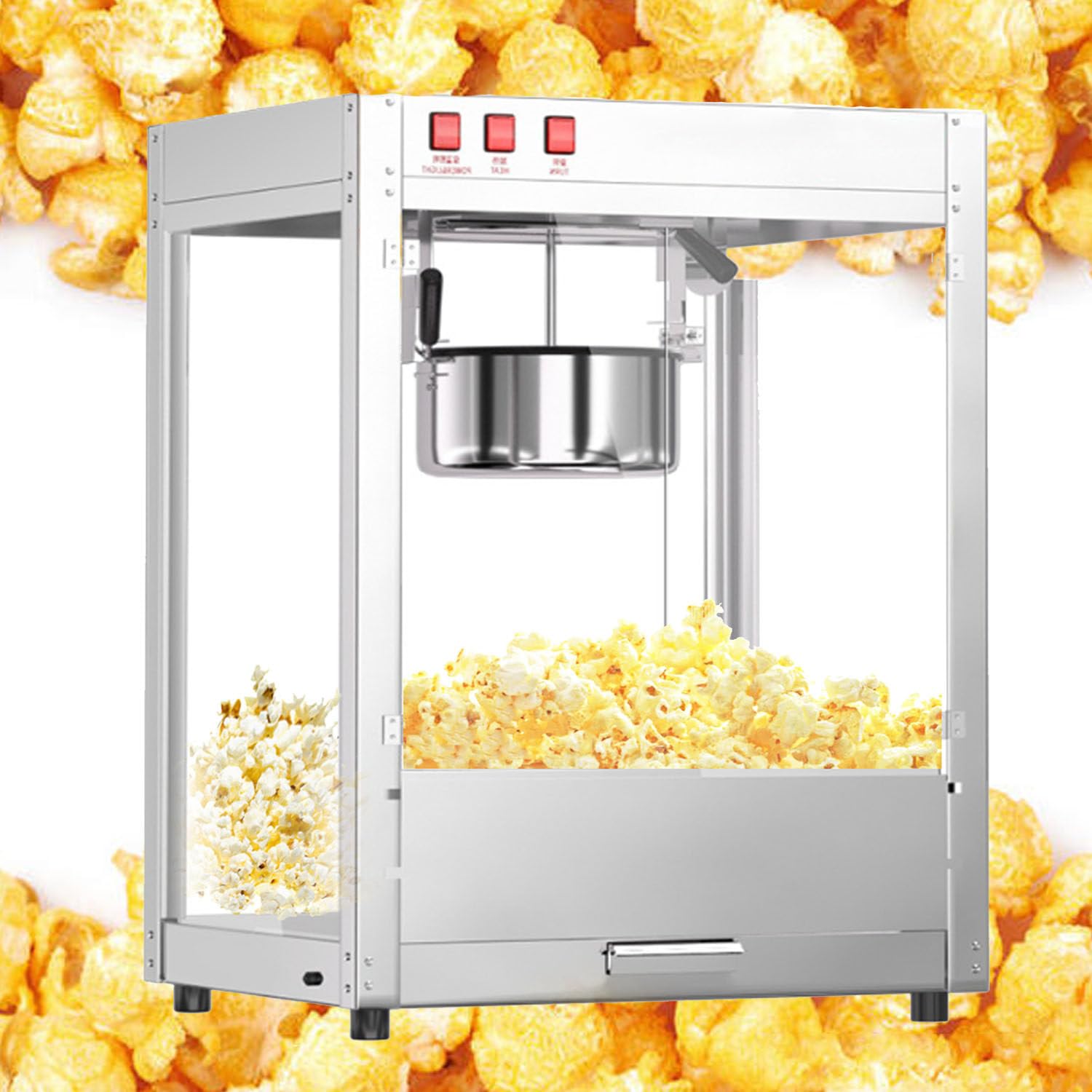 Macchina per Popcorn Stile Commerciale, 1600 W, Senza Olio, Popcorn Freschi Fatti in Casa in Meno di 3 Minuti, Utilizza Aria Calda, Copertura Staccabile, Feste di Compleanno per Bambini