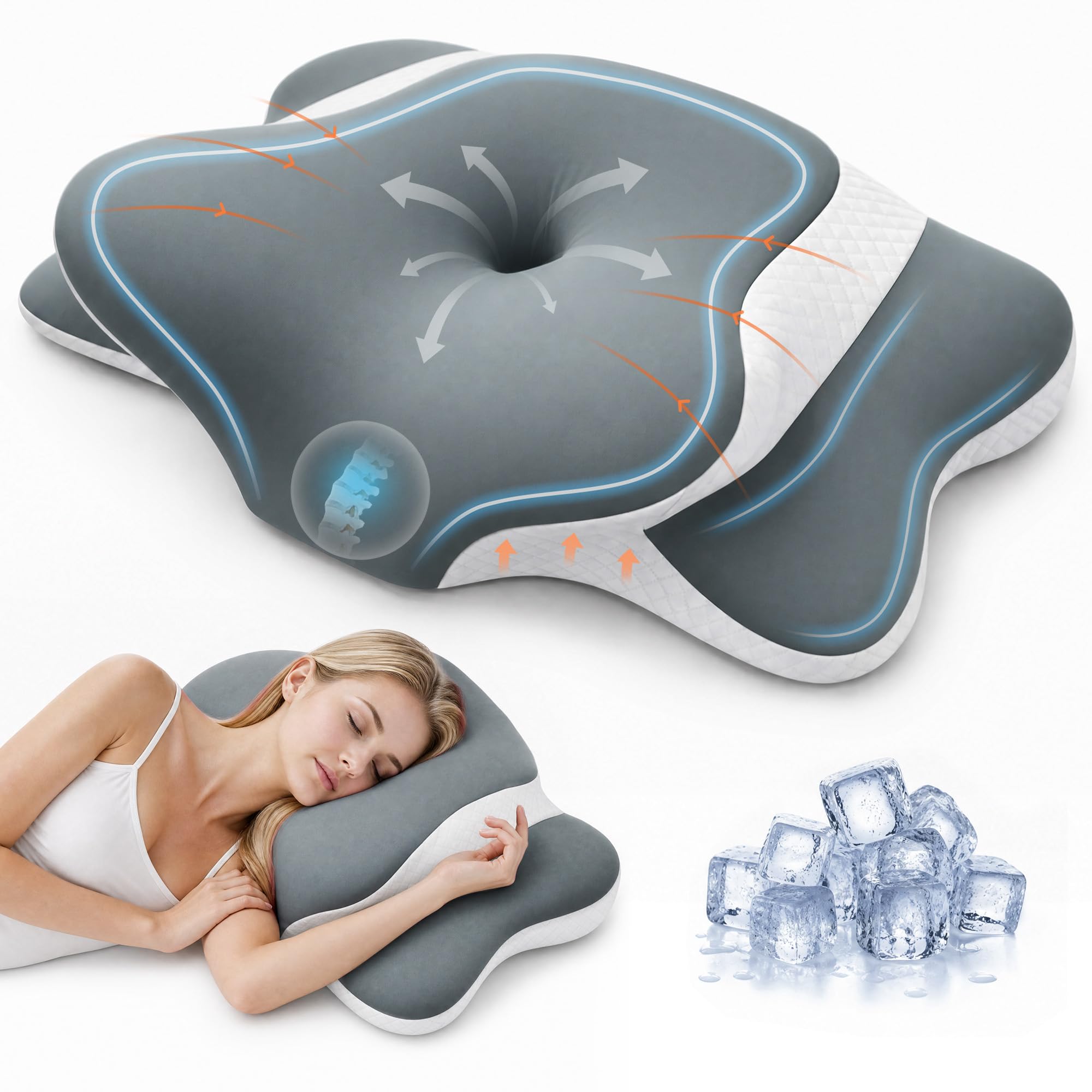 Frost IX Memory Foam Pillow, Slow-Rebound Memory Foam, Pillows For Neck And Shoulder Pain, Ergonomic for Side Sleeper, Bed Pillow for Side Back Stomach Sleeper (Deep grey)