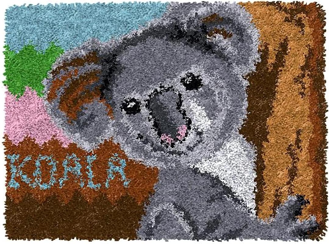MLADEN Latch Hook Rug Kits DIY Crochet Yarn Rugs Hooking Craft Kit with Color Preprinted Pattern Design for Adults Kids 20" x 15"(Koala)