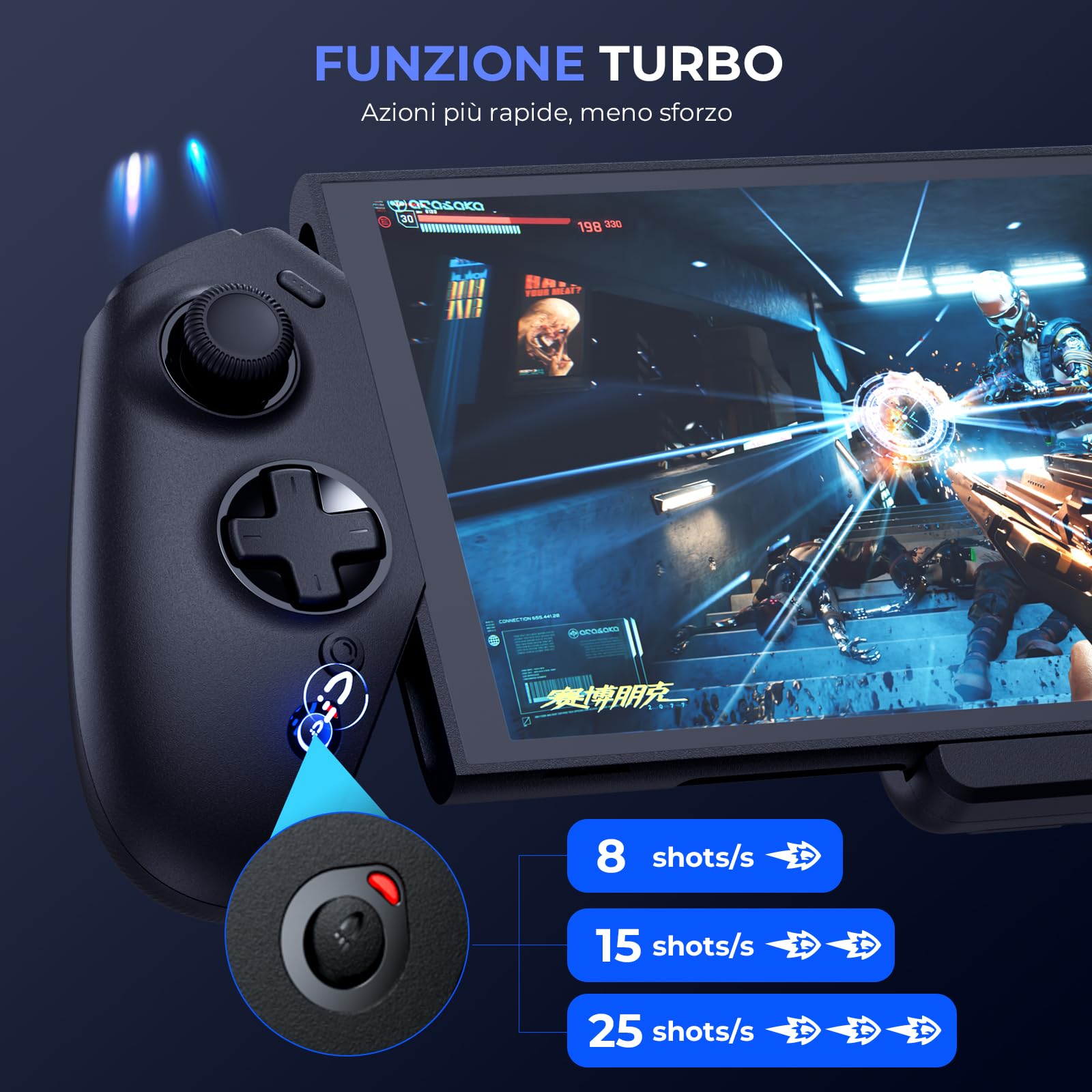 ECHTPower Controller per Switch 2, Gamepad Wireless con Pulsante C, Giroscopio a 9 Assi, Hall Joystick, Senza Deriva, Vibrazione, Turbo, Macro e Pulsanti Posteriori Programmabili, Ergonomico