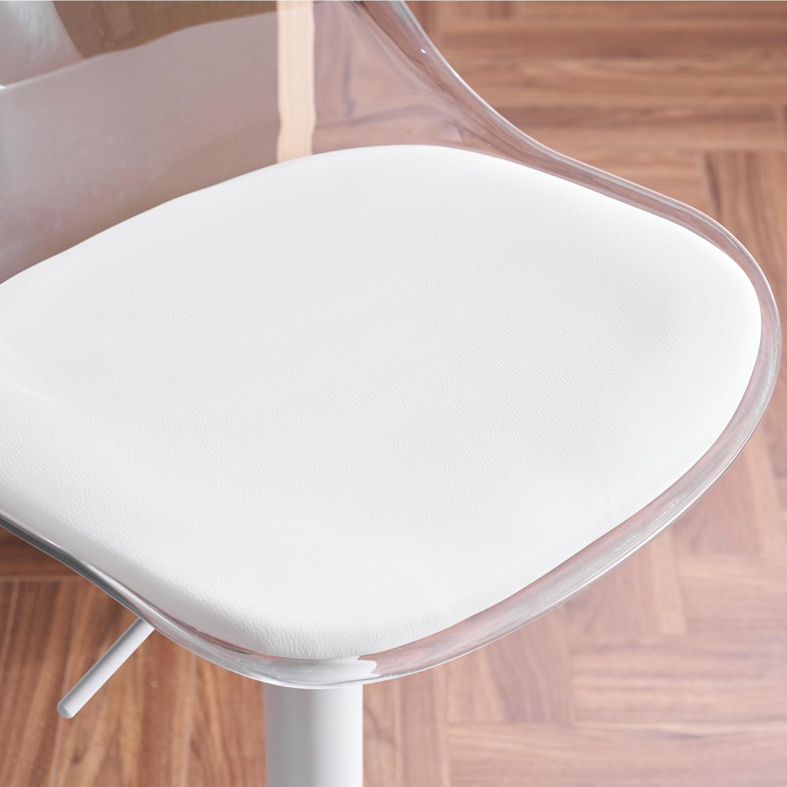 Lot de 4 tabourets de bar transparents réglables en hauteur, pivotants à 360°, avec dossier ergonomique et repose-pieds – Chaises hautes modernes pour cuisine, salle à manger et bar (Blanc)