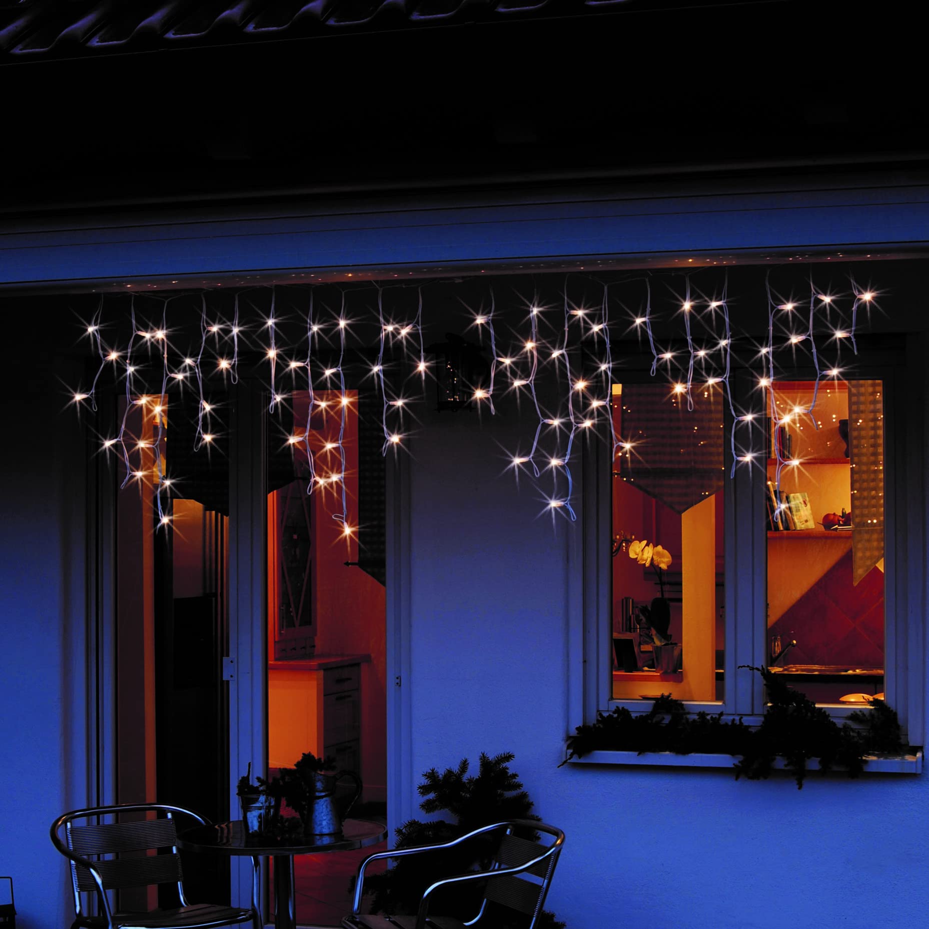 hellum Lichterkette Außen, LED Eislichtvorhang, Lichtervorhang 11,90x0,53m beleuchtet, 480 LED Lichterkette Außen Weihnachten mit weißem Kabel 5m Zuleitung, Weihnachtsbeleuchtung <59lm 577747
