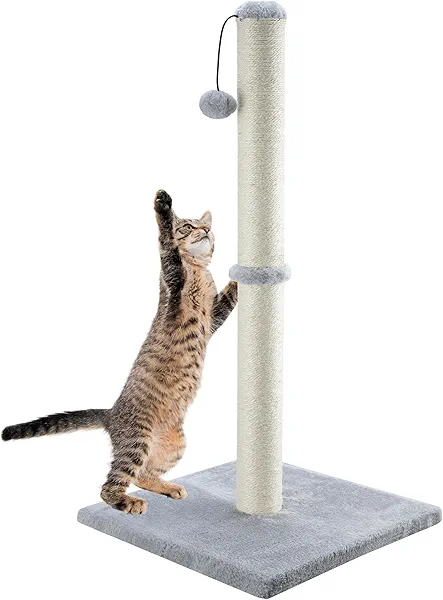 Dimaka 34" Tall Cat Scratching Post for Large Cats and Kittens, High Vertical Scratcher with Premium Natural Sisal Rope and Interactive Hanging Ball for Indoor Cat(Grey, 34 inches for Large 