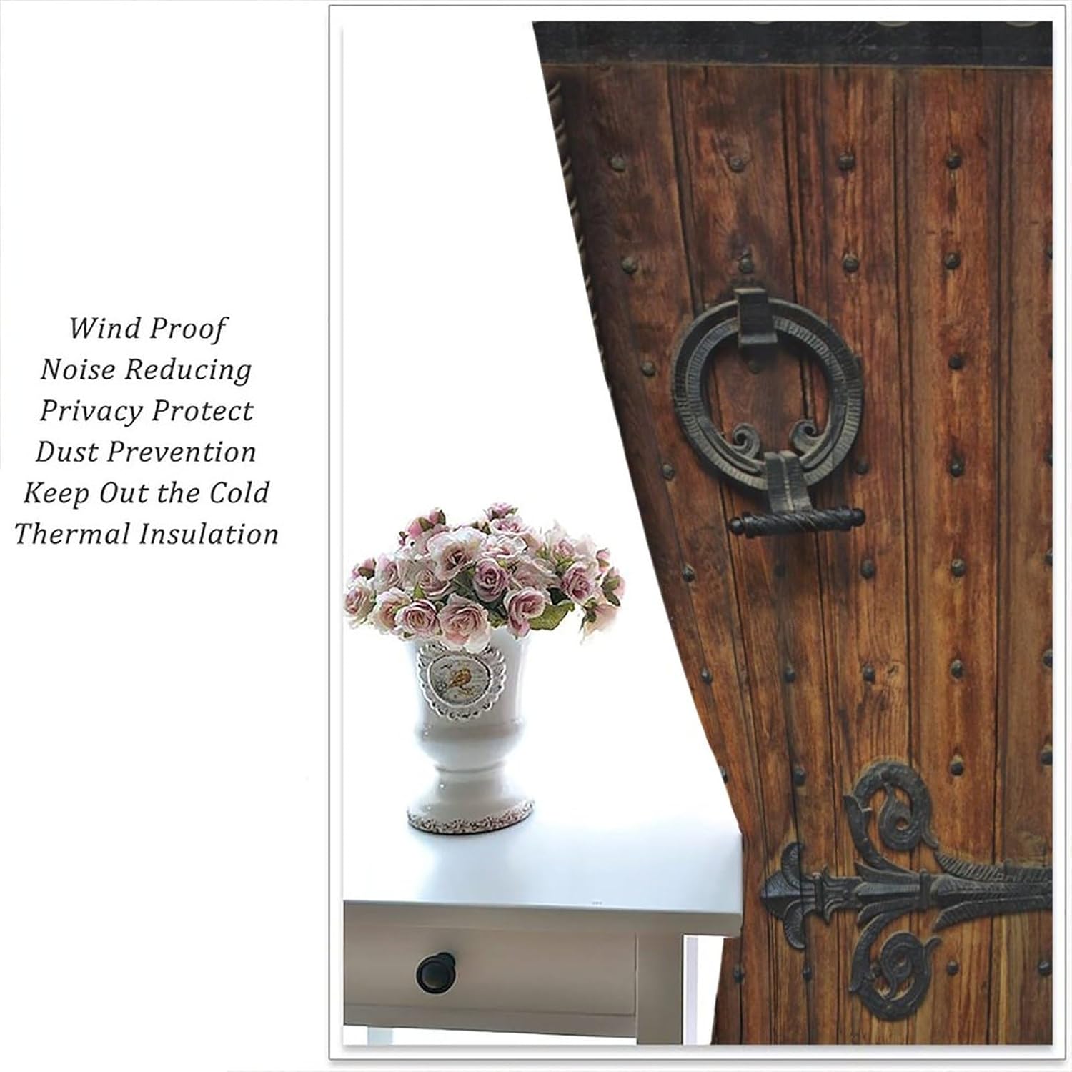 Wooden Doors Blackout Curtains for Bedroom, Wooden Barn Doors Rustic Farmhouse Country Retro Metal Rod Pocket Thermal Insulated Room Darkening Curtains Bedroom Curtains 63x72in