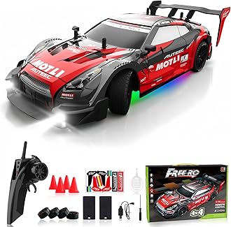 LFOLUSU Remote Control Car RC Drift Car 1:16 Scale 4WD RC Vehicle with LED Lights 2.4GHz 30km/h RTR High Speed Racing Sport Toy for Adults Boys Girls Kids Gift 2Pcs Rechargeable Battery