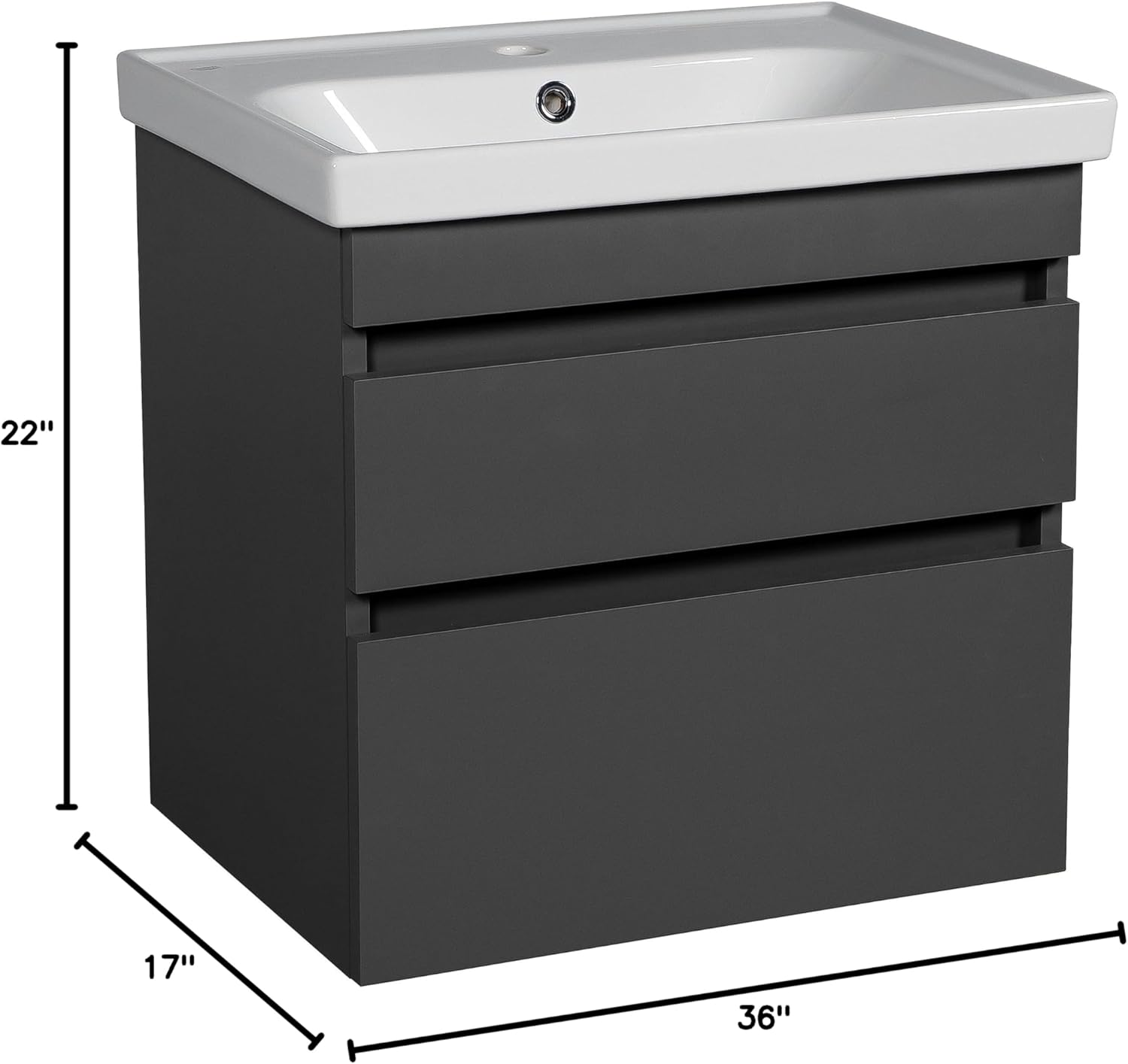 Modern Wall-Mounted Bathroom Vanity with Washbasin | Niagara Gray Matte Mirror with Side Vanity Cabinet | Non-Toxic Fire-Resistant MDF-36 (24+12)-Omega Mirror R-line 32"