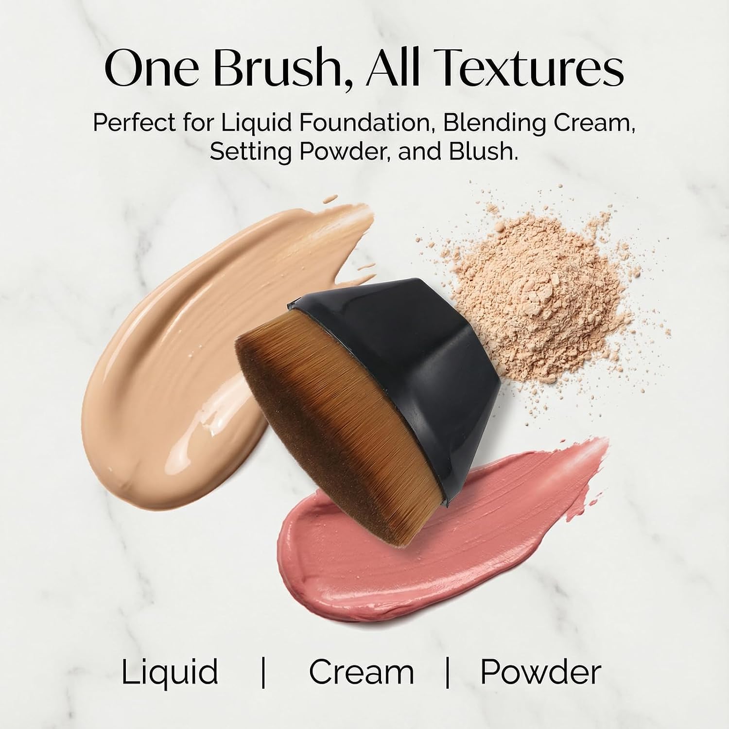Foundation Brush for Liquid Makeup, 2 PCS Flat Top Face Make up Brushes Black Hexagon Liquid Foundation Blending Brush with Protective Case for Women Girls