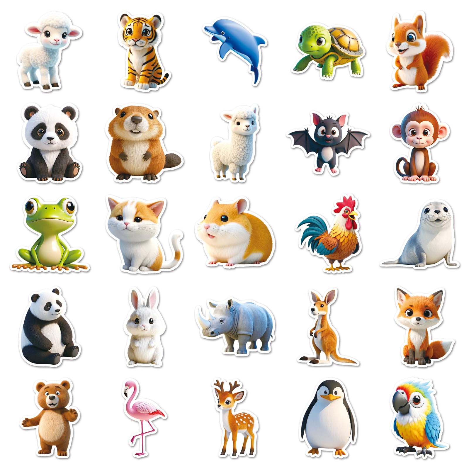 50PCS Cute 3D Animal Stickers for Adults Kids Teens,Kawaii Waterproof Decals for Water Bottles Computer Laptop Luggage Skateboard Guitar Phone Scrapbook Bike Car Helmet Refrigerator - Image 2